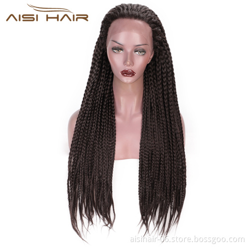 Aisi Hair Long Twist Braided Brown Wig Glueless Synthetic Lace Front Wig Senegalese Twist Box Braids Hair Wigs For Black Women